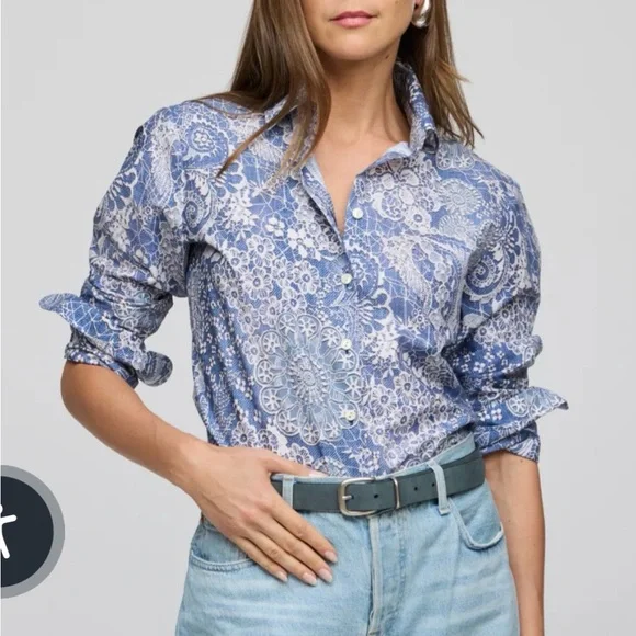 NWT Hinson Wu Sz XL Margot Blue Floral Button-Up Shirt $268 - Picture 2 of 5